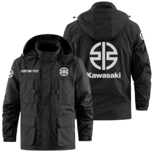 Kawasaki Motors Exclusive Logo Windbreaker Jacket Hooded Detachable, Outdoor Jacket Multi Pocket, Custom Name HIDI190325Y26WMPKAM
