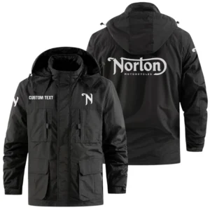 Norton Motorcycle Exclusive Logo Windbreaker Jacket Hooded Detachable, Outdoor Jacket Multi Pocket, Custom Name HIDI190325Y26WMPNOM