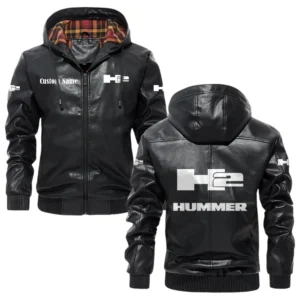 Hummer H2 Exclusive Logo Hooded Jacket PU Leather x Durable Windproof Warm Soft Checkered Lining, Custom Name HG010425Y47JHLCT1H2H