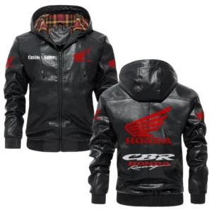 Honda CBR Exclusive Logo Hooded Jacket PU Leather x Durable Windproof Warm Soft Checkered Lining, Custom Name HG010425Y47JHLCT1HOM