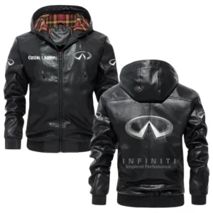 Infiniti Exclusive Logo Hooded Jacket PU Leather x Durable Windproof Warm Soft Checkered Lining, Custom Name HG010425Y47JHLCT1INF