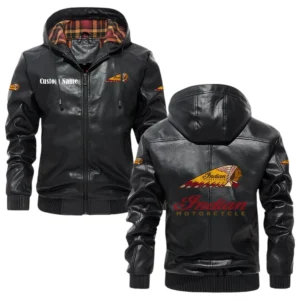 Indian Motorcycle Exclusive Logo Hooded Jacket PU Leather x Durable Windproof Warm Soft Checkered Lining, Custom Name HG010425Y47JHLCT1INM