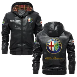 Alfa Romeo Exclusive Logo Hooded Jacket PU Leather x Durable Windproof Warm Soft Checkered Lining, Custom Name HG280325Y47JHLCT1ALR