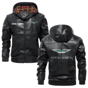 Aston Martin Exclusive Logo Hooded Jacket PU Leather x Durable Windproof Warm Soft Checkered Lining, Custom Name HG280325Y47JHLCT1ASM