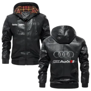 Audi Sport Racing Hooded Jacket PU Leather x Durable Windproof Warm Lining, Custom Name HG280325Y47JHLCT1AUS