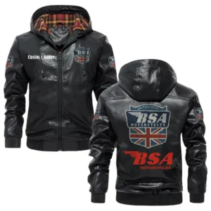 BSA Motorcycles Exclusive Logo Hooded Jacket PU Leather x Durable Windproof Warm Soft Checkered Lining, Custom Name HG280325Y47JHLCT1BSA