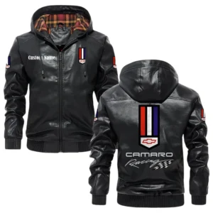 Camaro Racing Exclusive Logo Hooded Jacket PU Leather x Durable Windproof Warm Soft Checkered Lining, Custom Name HG280325Y47JHLCT1CAR