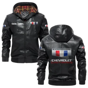 Chevrolet Camaro Exclusive Logo Hooded Jacket PU Leather x Durable Windproof Warm Soft Checkered Lining, Custom Name HG280325Y47JHLCT1CHC