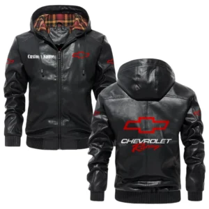 Chevy Racing Exclusive Logo Hooded Jacket PU Leather x Durable Windproof Warm Soft Checkered Lining, Custom Name HG280325Y47JHLCT1CHR