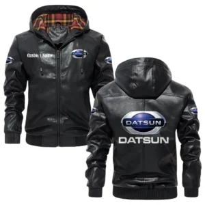 Datsun Exclusive Logo Hooded Jacket PU Leather x Durable Windproof Warm Soft Checkered Lining, Custom Name HG290325Y47JHLCT1DAT
