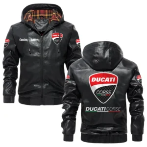 Ducati Corse Exclusive Logo Hooded Jacket PU Leather x Durable Windproof Warm Soft Checkered Lining, Custom Name HG290325Y47JHLCT1DUC
