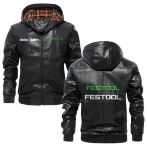 Festool Exclusive Logo Hooded Jacket PU Leather x Durable Windproof Warm Soft Checkered Lining, Custom Name HG290325Y47JHLCT1FES