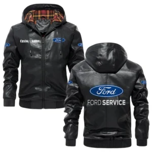 Ford Exclusive Logo Hooded Jacket PU Leather x Durable Windproof Warm Soft Checkered Lining, Custom Name HG290325Y47JHLCT1FOR