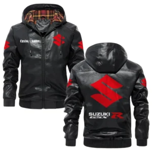 GsxR Exclusive Logo Hooded Jacket PU Leather x Durable Windproof Warm Soft Checkered Lining, Custom Name HG290325Y47JHLCT1KIM