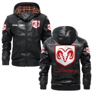 Dodge Charger Exclusive Logo Hooded Jacket PU Leather x Durable Windproof Warm Soft Checkered Lining, Custom Name HG290325Y47JHLCT2DOD