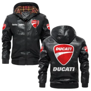 Ducati Exclusive Logo Hooded Jacket PU Leather x Durable Windproof Warm Soft Checkered Lining, Custom Name HG290325Y47JHLCT2DUC