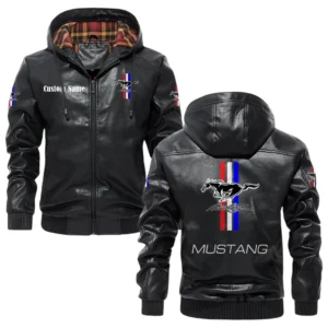 Ford Mustang Exclusive Logo Hooded Jacket PU Leather x Durable Windproof Warm Soft Checkered Lining, Custom Name HG290325Y47JHLCT2FOM