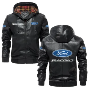 Ford Racing Exclusive Logo Hooded Jacket PU Leather x Durable Windproof Warm Soft Checkered Lining, Custom Name HG290325Y47JHLCT2FOR