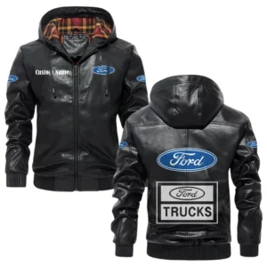 Ford Truck Exclusive Logo Hooded Jacket PU Leather x Durable Windproof Warm Soft Checkered Lining, Custom Name HG290325Y47JHLCT3FOR