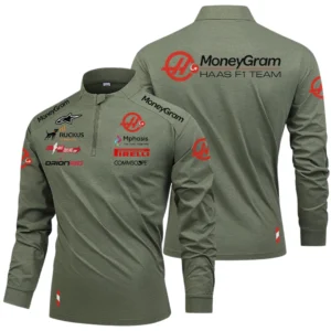 MoneyGram Haas F1 Team Racing Limited 2025 Long Sleeve Shirt, Stand Collar Quarter Zip-up HIDI210325Y49LMT05MGH