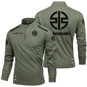 Kawasaki Motors Limited 2025 Long Sleeve Shirt, Stand Collar Quarter Zip-up Custom Name HIDI270325Y49LMT05KAM