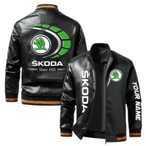 Vintage Skoda Exclusive Logo Jacket, Classic Ribbed Collar and Striped Cuffs, Custom Name TN01042025Y12LJ93CT1SKO