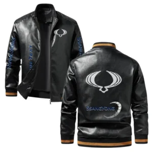 Vintage SsangYong Motor Exclusive Logo Jacket, Classic Ribbed Collar and Striped Cuffs, Custom Name TN01042025Y12LJ93CT1SSA