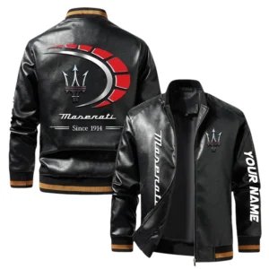 Vintage Maserati Exclusive Logo Jacket, Classic Ribbed Collar and Striped Cuffs, Custom Name TN01042025Y12LJ93CT2MAS