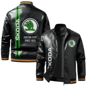 Vintage Skoda Exclusive Logo Jacket, Classic Ribbed Collar and Striped Cuffs, Custom Name TN01042025Y12LJ93CT2SKO