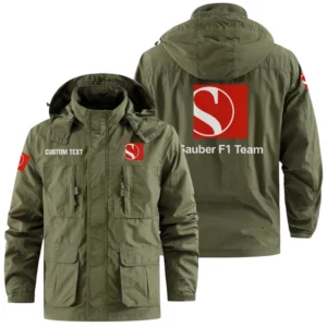 Sauber Motorsport Racing Exclusive Logo Windbreaker Jacket Hooded Detachable, Outdoor Jacket Multi Pockets, Custom Name HIDI180325Y26WMPSAM
