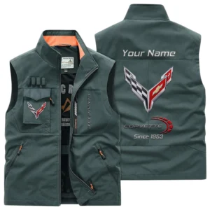Chevrolet Corvette Multi Pocket Vest Sleeveless Men Outdoor Vest Lightweight Custom Name TN170425Y39MPVCT1COR