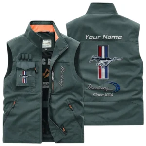 Ford Mustang Multi Pocket Vest Sleeveless Men Outdoor Vest Lightweight Custom Name TN170425Y39MPVCT1MUS