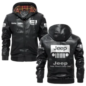 Jeep Exclusive Logo Hooded Jacket PU Leather x Durable Windproof Warm Soft Checkered Lining, Custom Name HG010425Y47JHLCT1JEE