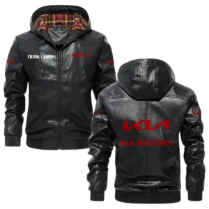 Kia Exclusive Logo Hooded Jacket PU Leather x Durable Windproof Warm Soft Checkered Lining, Custom Name HG010425Y47JHLCT1KIA