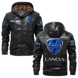Lancia Exclusive Logo Hooded Jacket PU Leather x Durable Windproof Warm Soft Checkered Lining, Custom Name HG010425Y47JHLCT1LAN