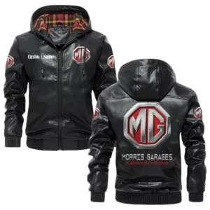 MG Cars Exclusive Logo Hooded Jacket PU Leather x Durable Windproof Warm Soft Checkered Lining, Custom Name HG010425Y47JHLCT1MGC