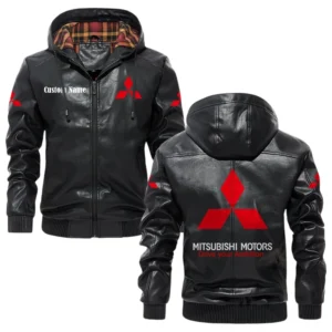 Mitsubishi Exclusive Logo Hooded Jacket PU Leather x Durable Windproof Warm Soft Checkered Lining, Custom Name HG010425Y47JHLCT1MIT