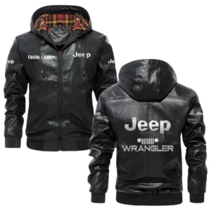 Jeep Wrangler Exclusive Logo Hooded Jacket PU Leather x Durable Windproof Warm Soft Checkered Lining, Custom Name HG010425Y47JHLCT2JEE
