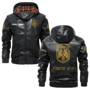 Pontiac Fiero Exclusive Logo Hooded Jacket PU Leather x Durable Windproof Warm Soft Checkered Lining, Custom Name HG030425Y47JHLCT1FIP