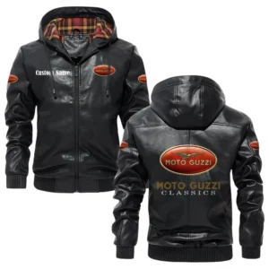 Moto Guzzi Exclusive Logo Hooded Jacket PU Leather x Durable Windproof Warm Soft Checkered Lining, Custom Name HG030425Y47JHLCT1MOG