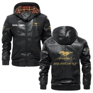 Mustang Racing Exclusive Logo Hooded Jacket PU Leather x Durable Windproof Warm Soft Checkered Lining, Custom Name HG030425Y47JHLCT1MUR
