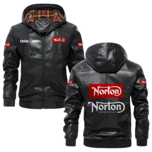 Norton Motorcycle Exclusive Logo Hooded Jacket PU Leather x Durable Windproof Warm Soft Checkered Lining, Custom Name HG030425Y47JHLCT1NOM