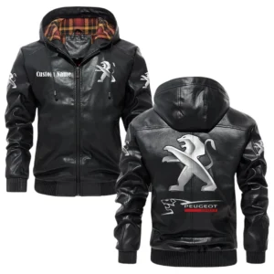 Peugeot Exclusive Logo Hooded Jacket PU Leather x Durable Windproof Warm Soft Checkered Lining, Custom Name HG030425Y47JHLCT1PEU