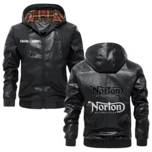 Norton Motorcycle Exclusive Logo Hooded Jacket PU Leather x Durable Windproof Warm Soft Checkered Lining, Custom Name HG030425Y47JHLCT2NOM