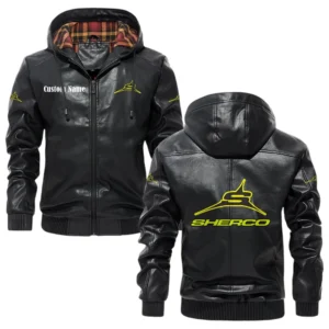 Sherco Exclusive Logo Hooded Jacket PU Leather x Durable Windproof Warm Soft Checkered Lining, Custom Name HG030425Y47JHLCT2SHE