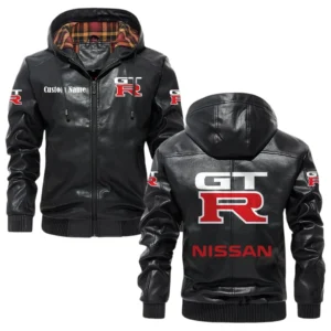 Nissan GTR Exclusive Logo Hooded Jacket PU Leather x Durable Windproof Warm Soft Checkered Lining, Custom Name HG030425Y47JHLCT5NIS