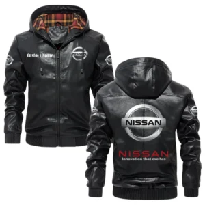 Nissan Exclusive Logo Hooded Jacket PU Leather x Durable Windproof Warm Soft Checkered Lining, Custom Name HG030425Y47JHLCT7NIS