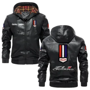 Camaro ZL1 Exclusive Logo Hooded Jacket PU Leather x Durable Windproof Warm Soft Checkered Lining, Custom Name HG040425Y47JHLCT1CHC