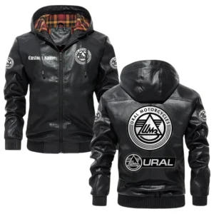 Ural Motorcycles Exclusive Logo Hooded Jacket PU Leather x Durable Windproof Warm Soft Checkered Lining, Custom Name HG040425Y47JHLCT1URM