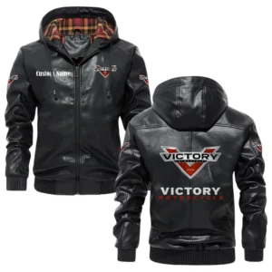 Victory Motorcycles Exclusive Logo Hooded Jacket PU Leather x Durable Windproof Warm Soft Checkered Lining, Custom Name HG040425Y47JHLCT1VIM